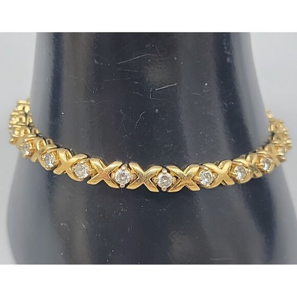 14kGE JC XO Crystal Tennis Bracelet 7" Vintage Ladies Costume Jewelry